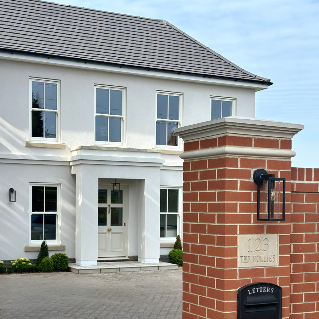 The Hollies Transformation with our Cast Stone Window Cills, Cast Stone Date and Name Stone, Cast Stone Pier String Course, Cast Stone Fluted Pier Caps