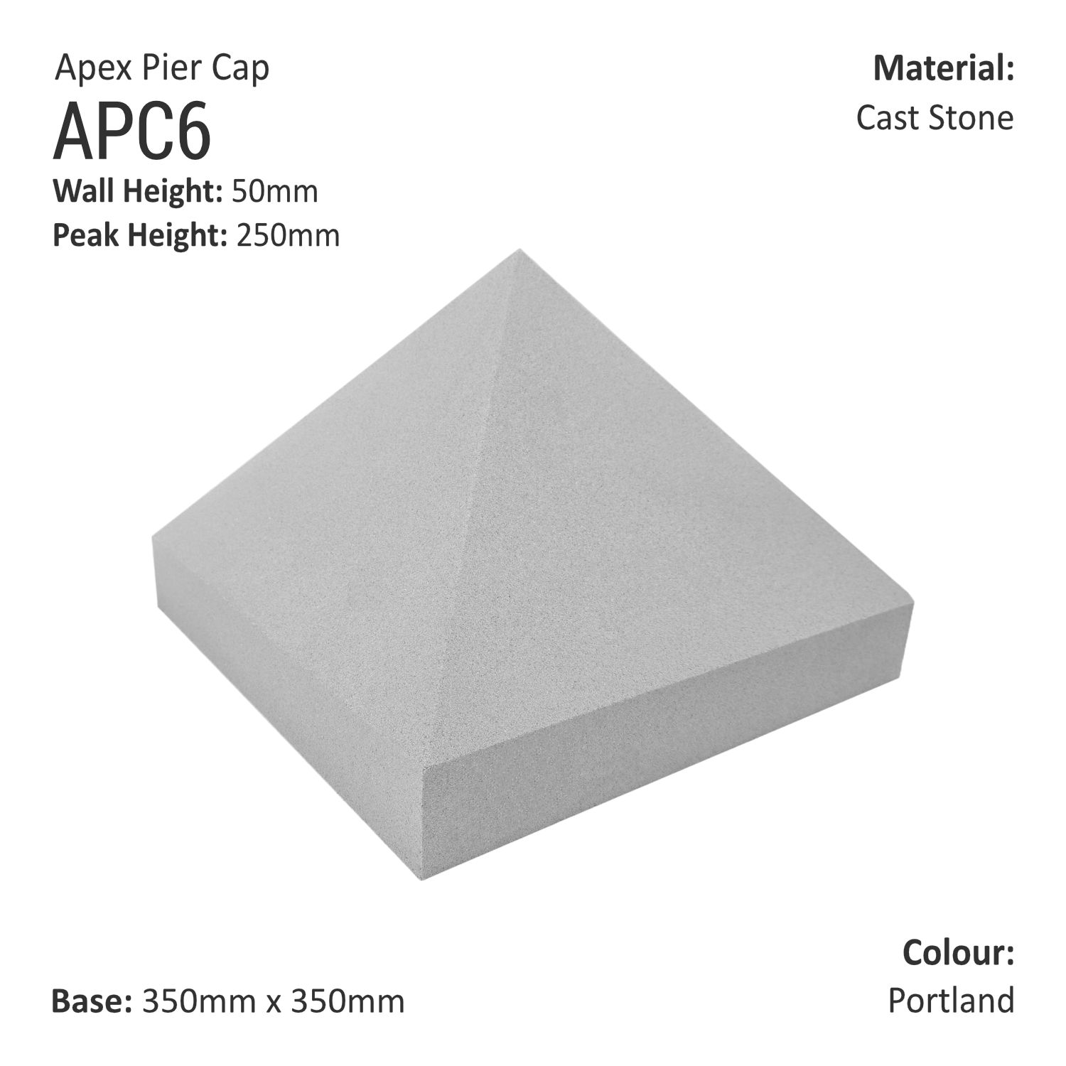 Tall Apex Pier Cap 350mm x 350mm