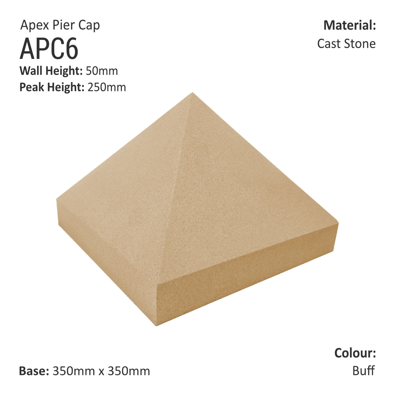 Tall Apex Pier Cap 350mm x 350mm