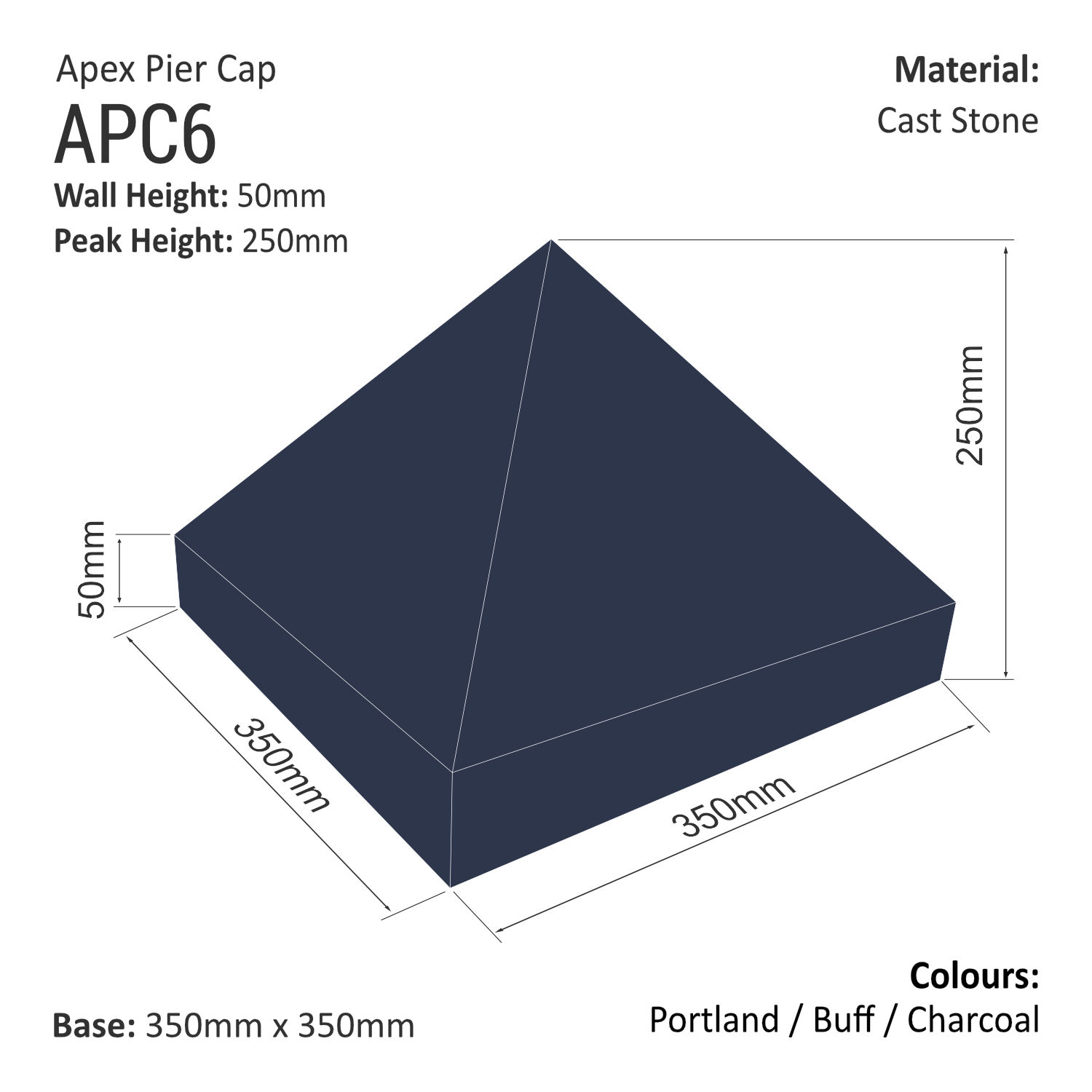 Tall Apex Pier Cap 350mm x 350mm