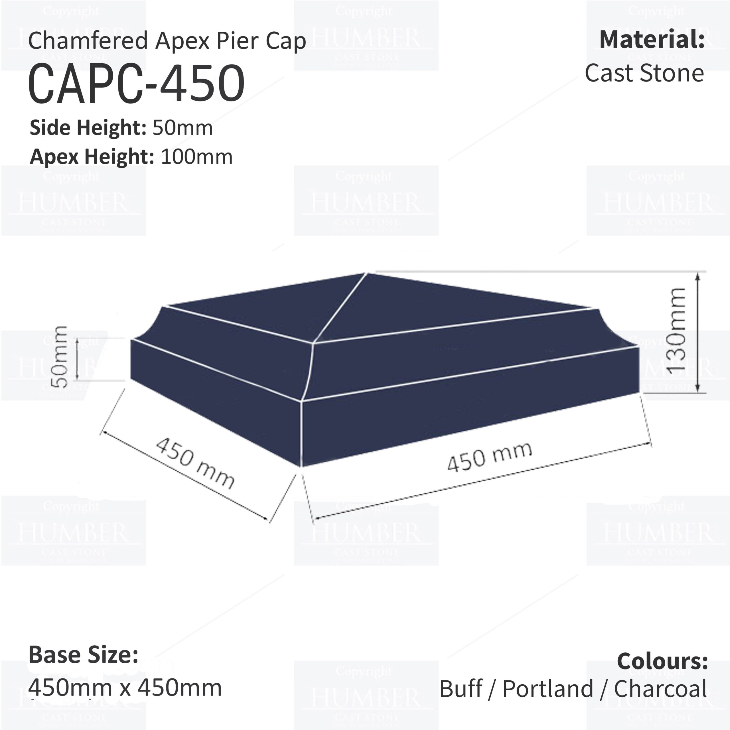 Chamfered Apex Pier Cap 450mm x 450mm