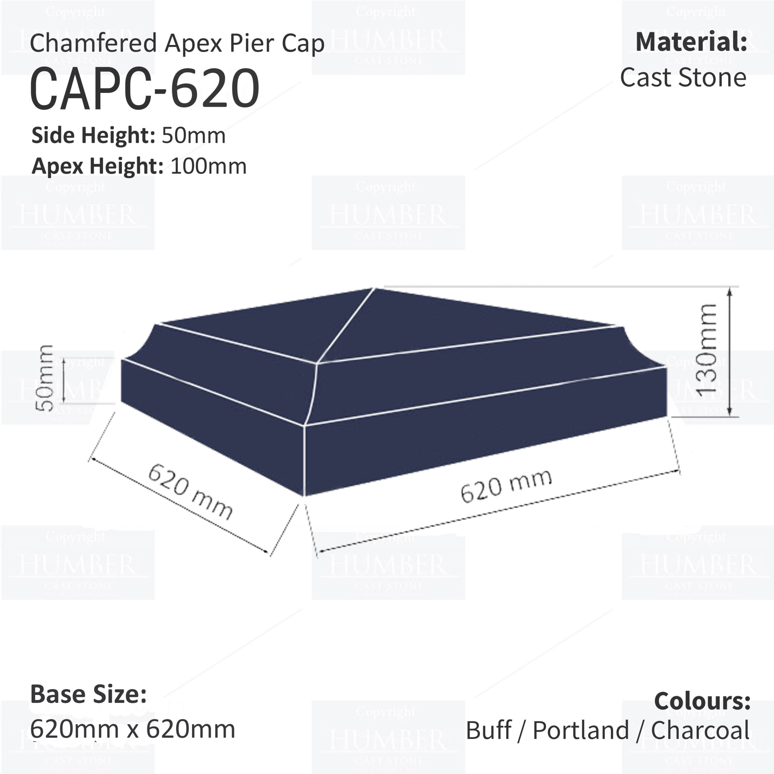Chamfered Apex Pier Cap 620mm x 620mm