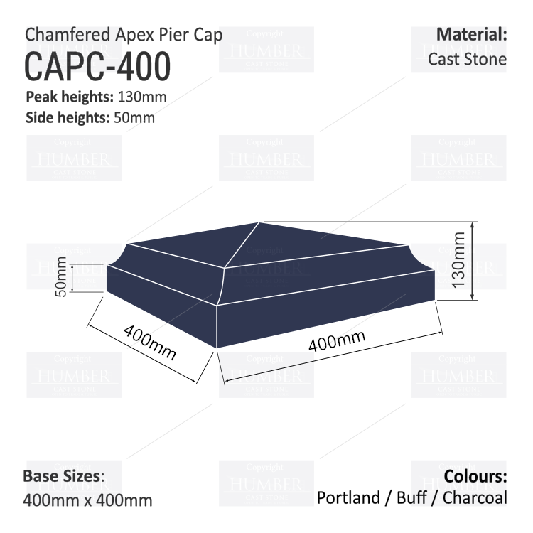 Chamfered Apex Pier Cap 400mm x 400mm