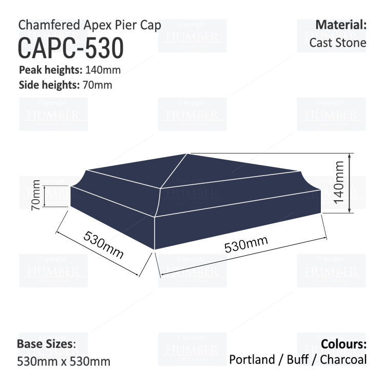 Chamfered Apex Pier Cap 530mm x 530mm