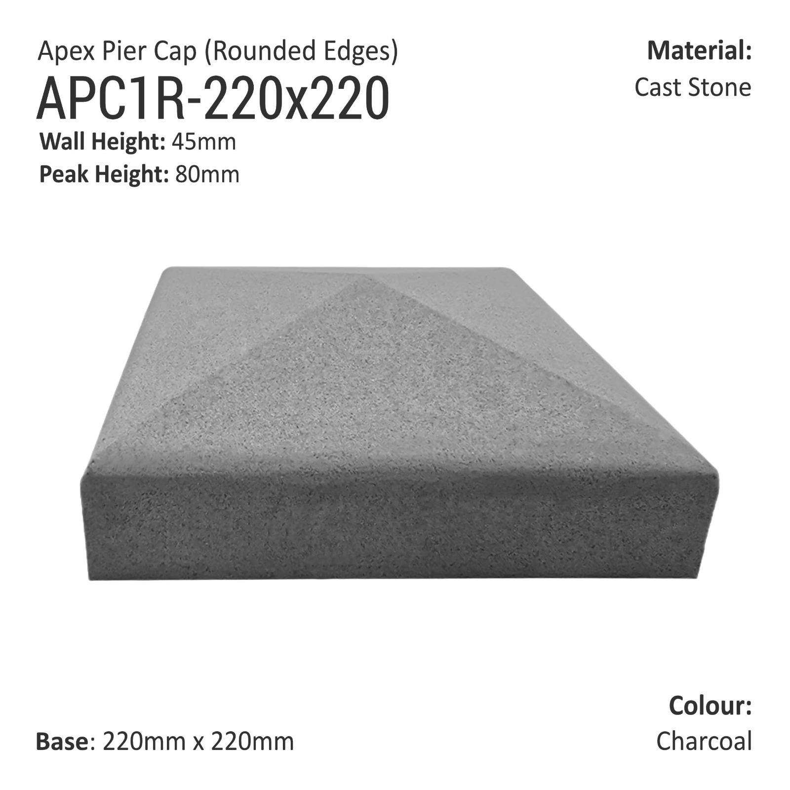 Apex Pier Cap 220mm x 220mm (Rounded Edges)
