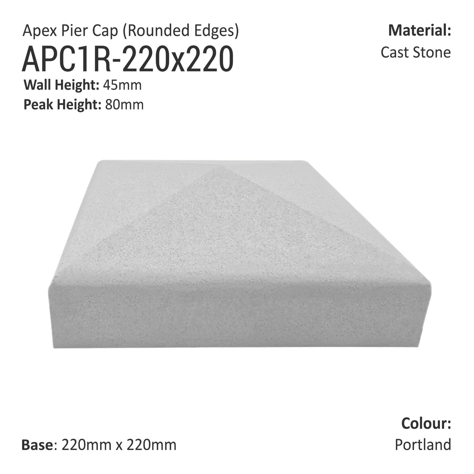 Apex Pier Cap 220mm x 220mm (Rounded Edges)