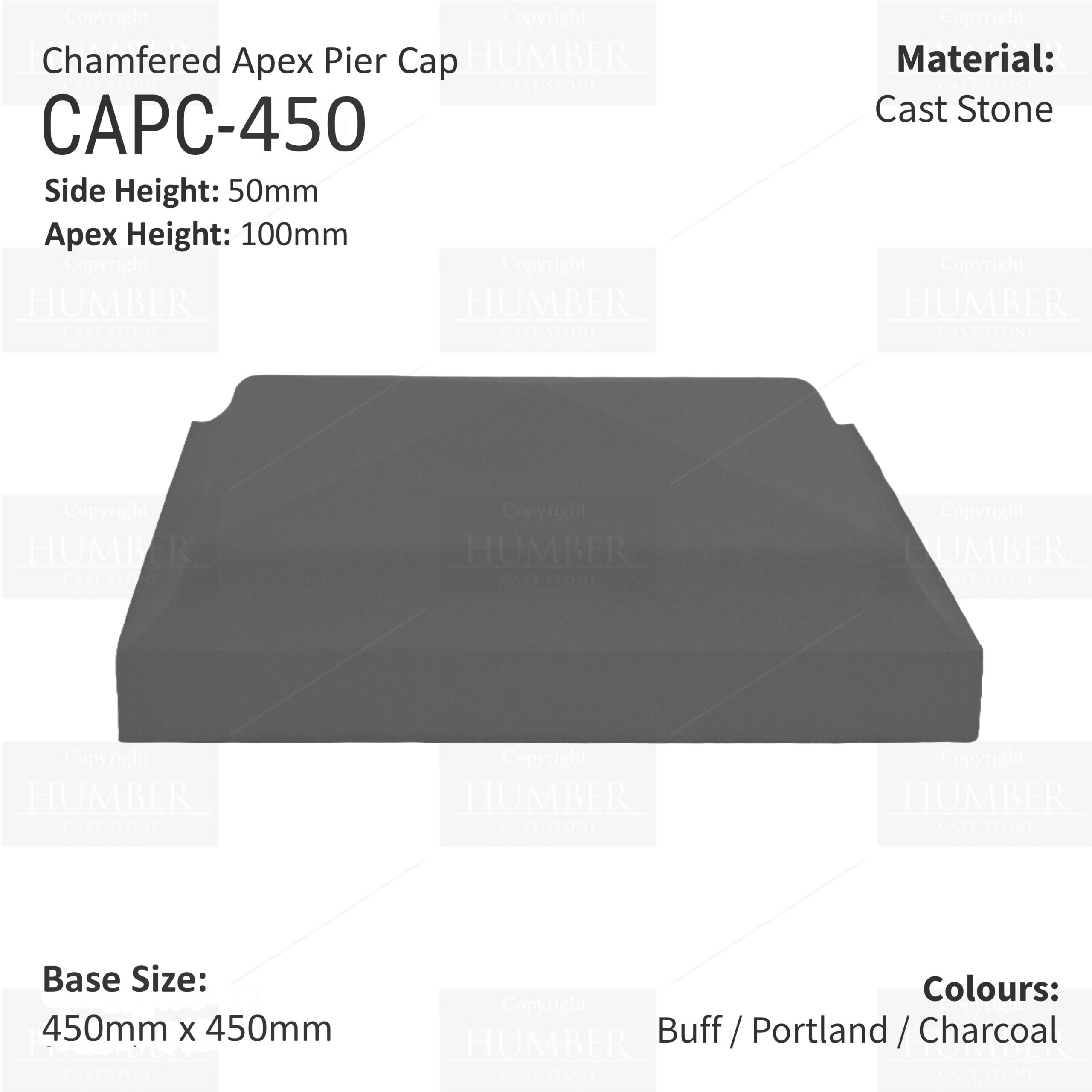 Chamfered Apex Pier Cap 450mm x 450mm