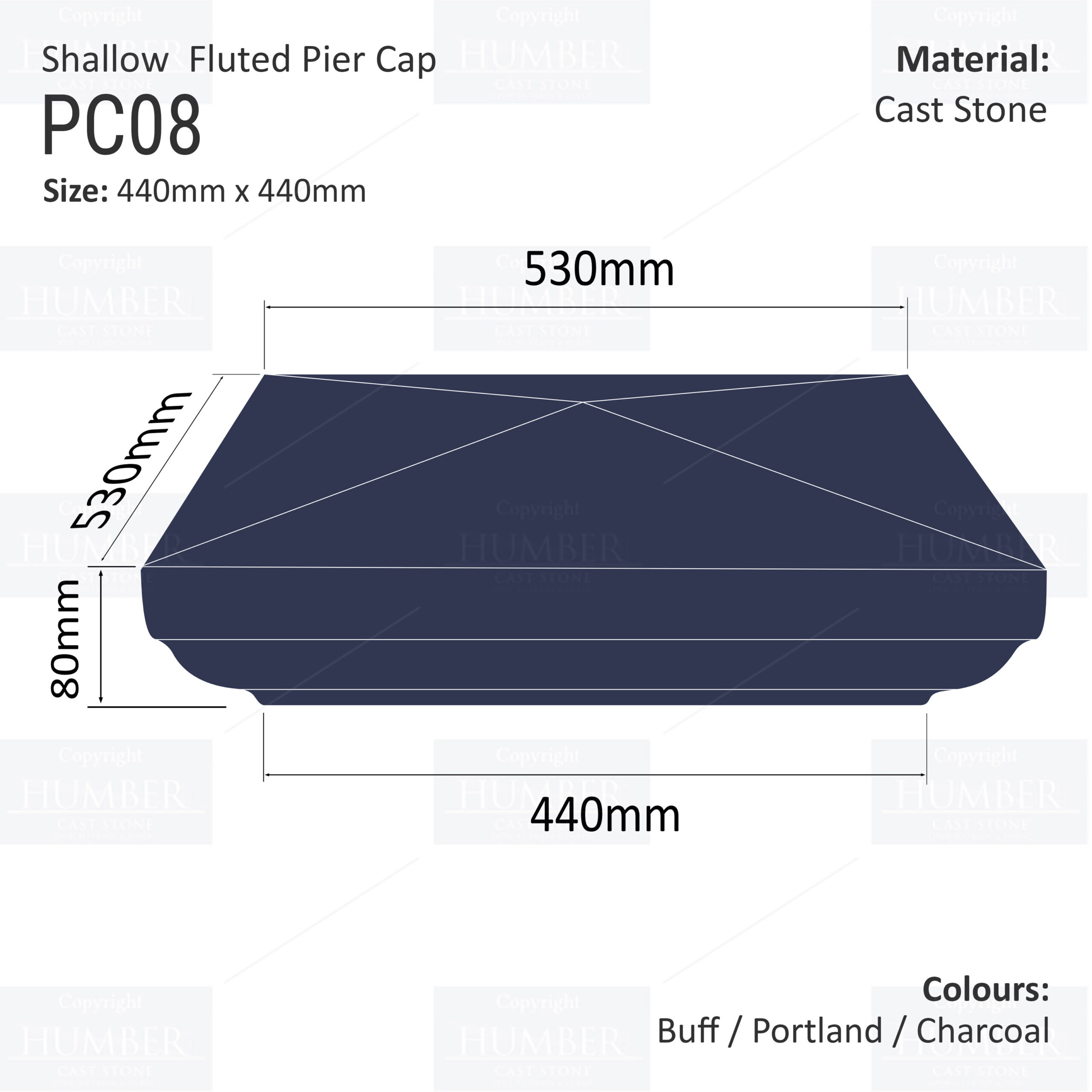 Slimline Fluted Pier Cap 440mm x 440mm