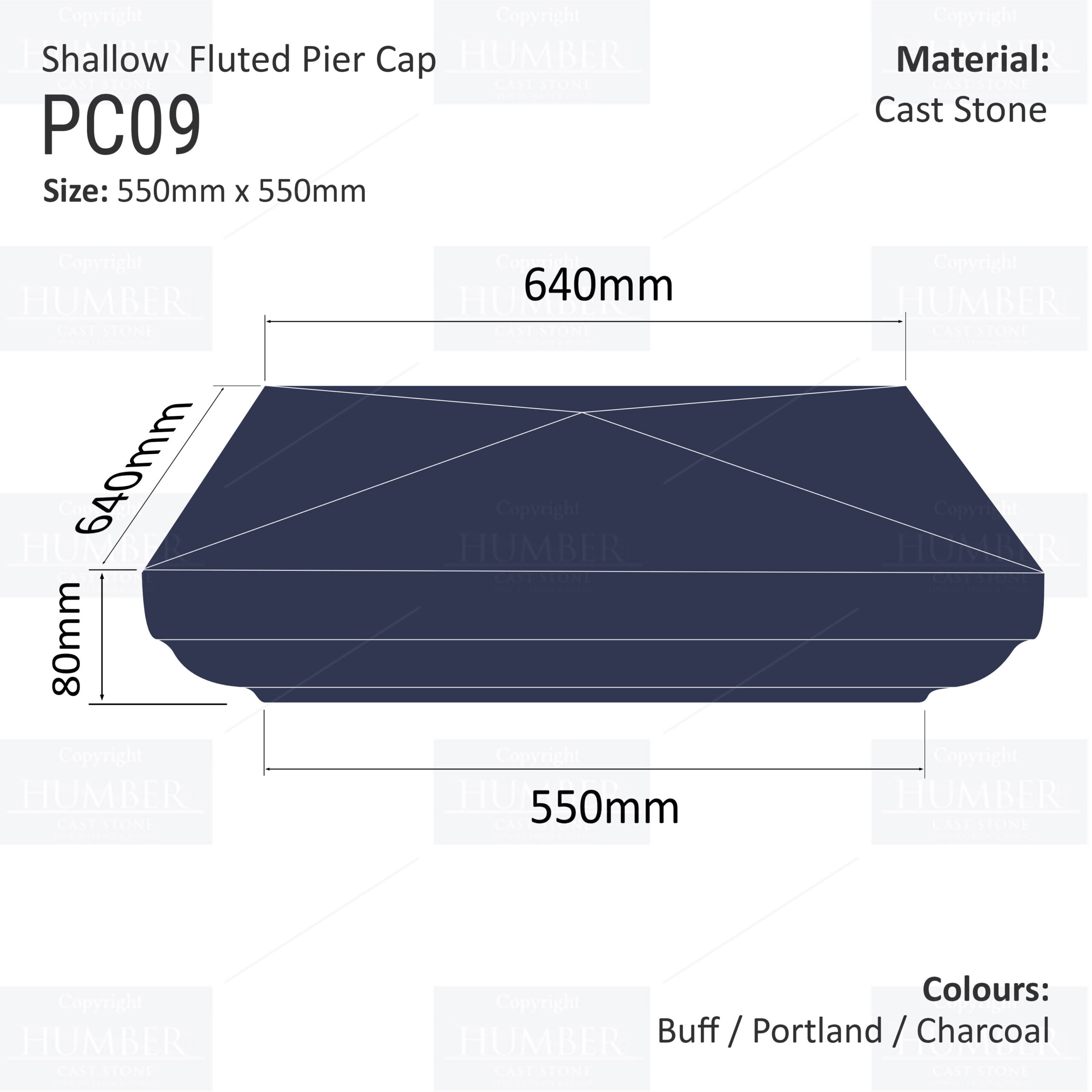 Slimline Fluted Pier Cap 550mm x 550mm