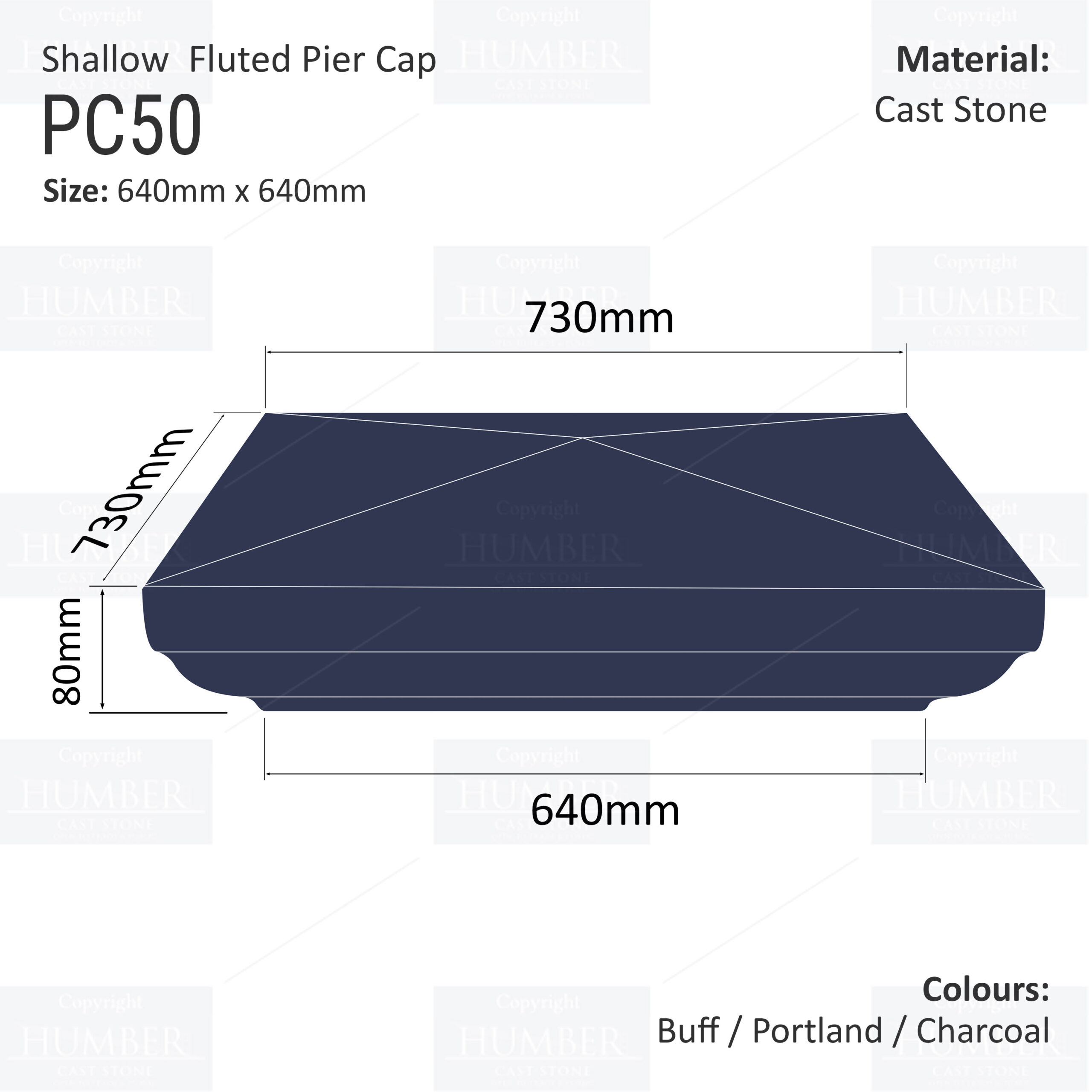 Slimline Fluted Pier Cap 640mm x 640mm