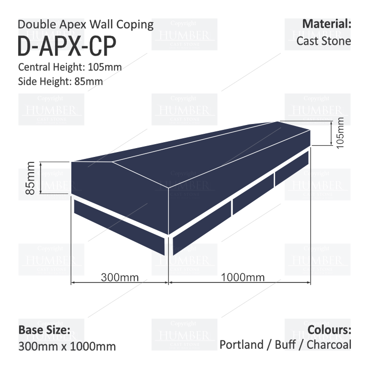 Double Apex Coping 300mm x 1000mm