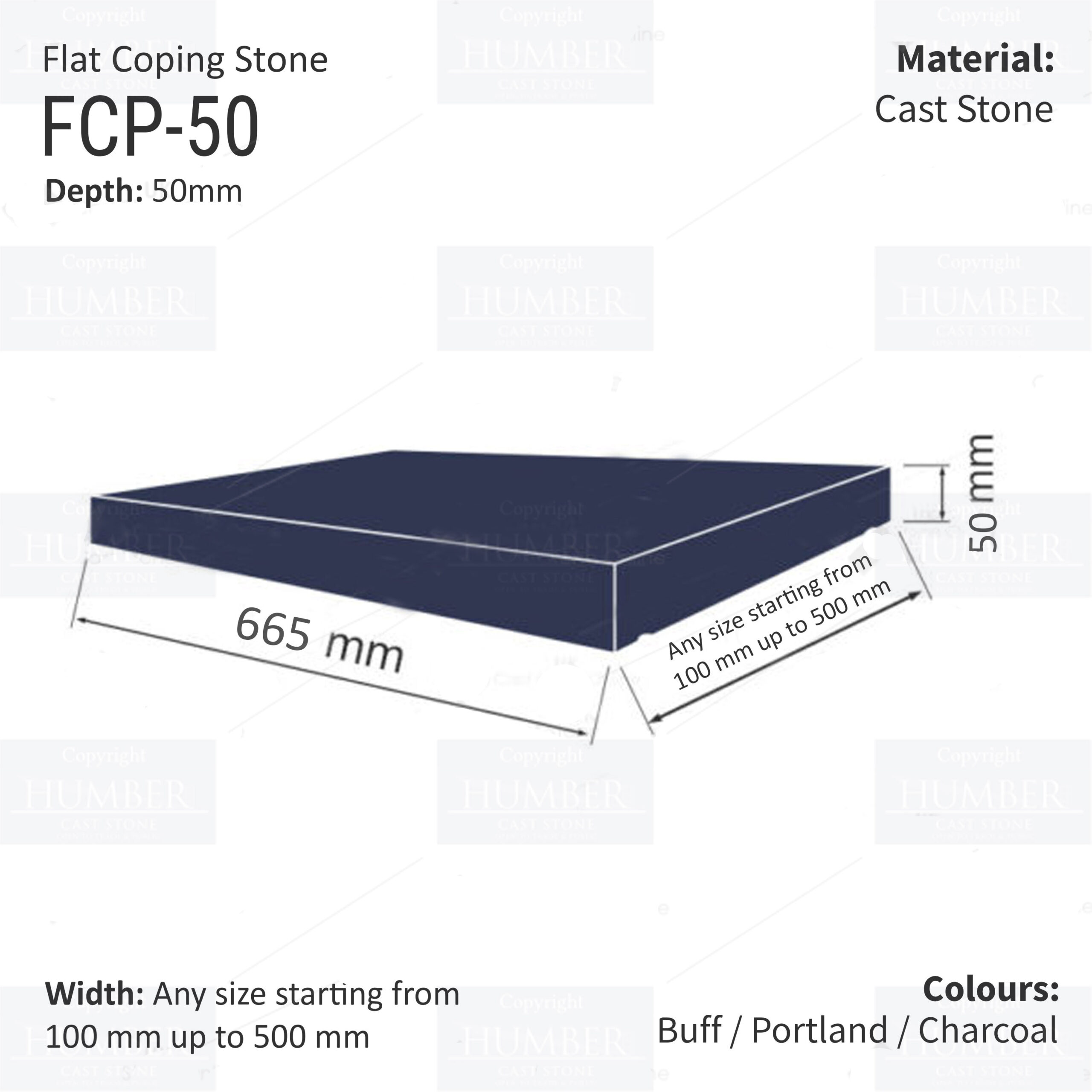 FLAT WALL COPINGS – 665MM LENGTH / 50MM HEIGHT