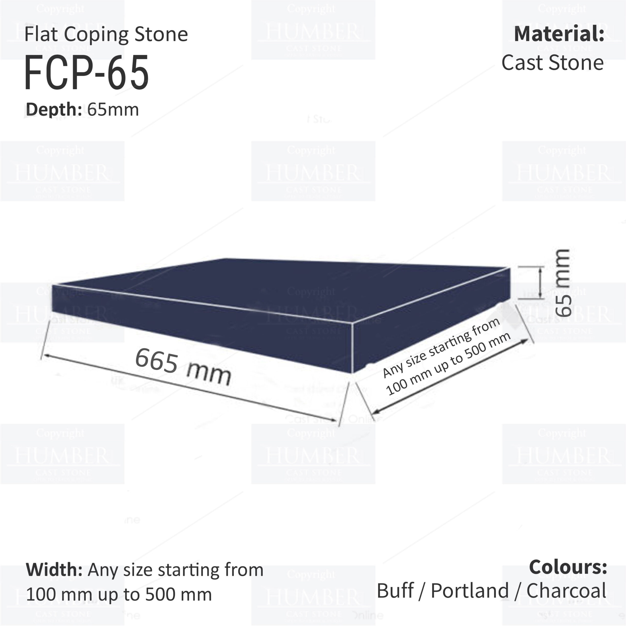 FLAT WALL COPINGS – 665MM LENGTH / 65MM HEIGHT