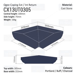 Ogee Wall Coping – Internal / External Return (Various Sizes)