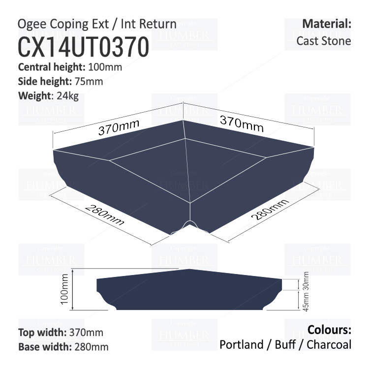 Ogee Wall Coping – Internal / External Return (Various Sizes)