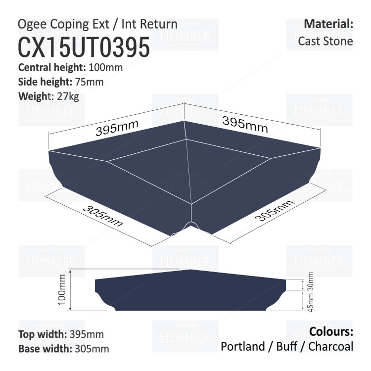 Ogee Wall Coping – Internal / External Return (Various Sizes)
