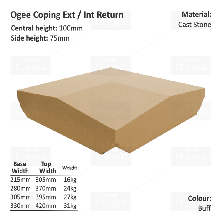Ogee Wall Coping – Internal / External Return (Various Sizes)