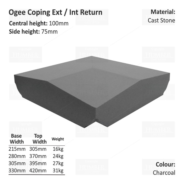 Ogee Wall Coping – Internal / External Return (Various Sizes)