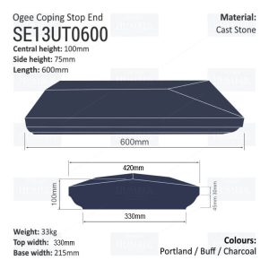 Ogee Wall Coping – Stop End (Various Sizes)