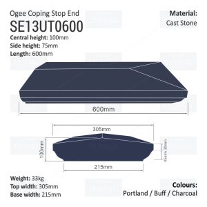 Ogee Wall Coping – Stop End (Various Sizes)