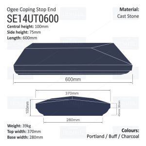 Ogee Wall Coping – Stop End (Various Sizes)