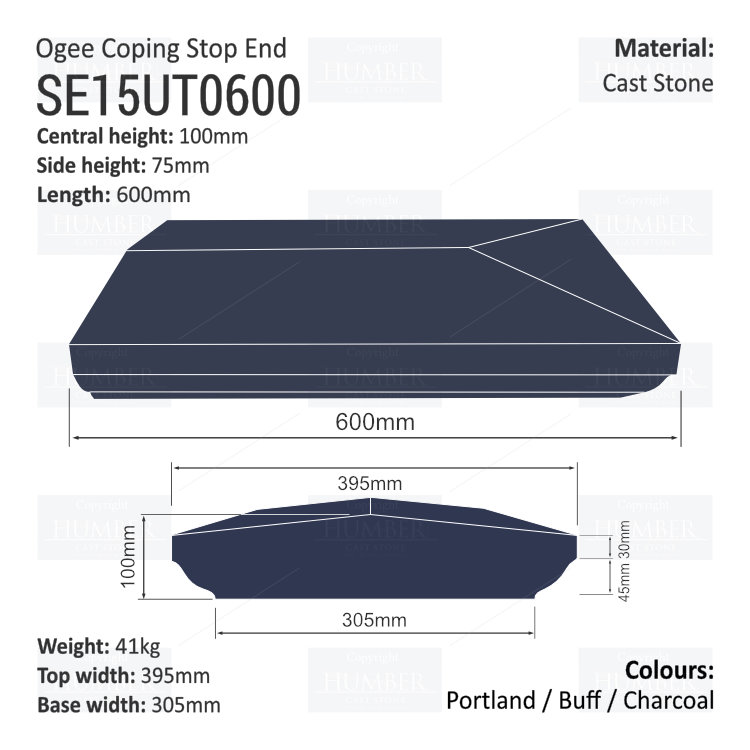 Ogee Wall Coping – Stop End (Various Sizes)