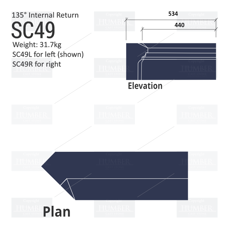 Ogee String Course (135° Internal Return) SC49