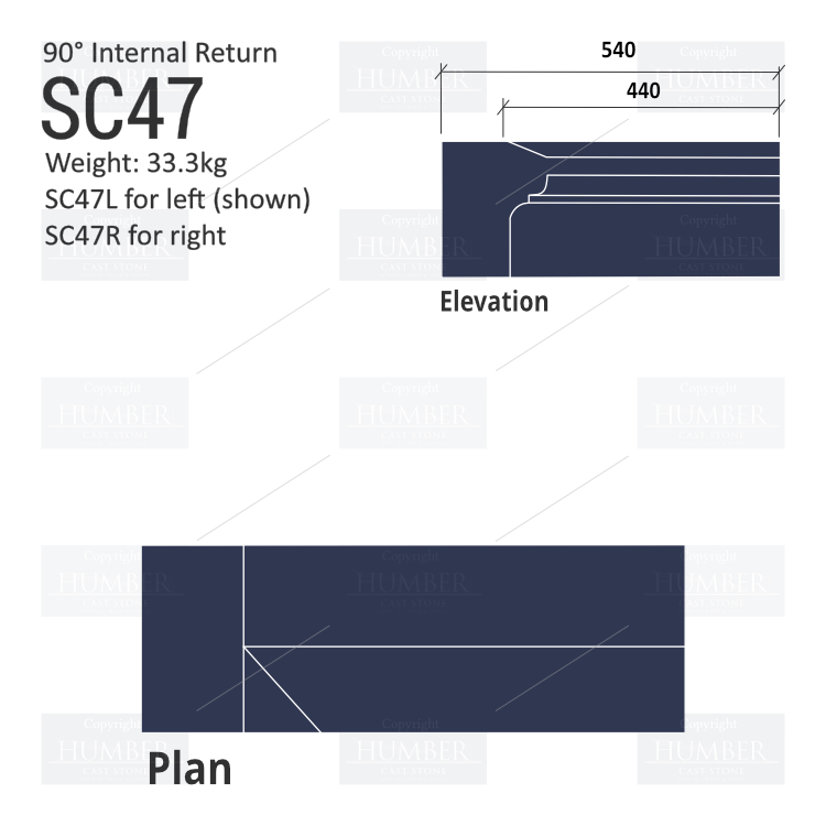 Ogee String Course (90° Internal Return) SC47