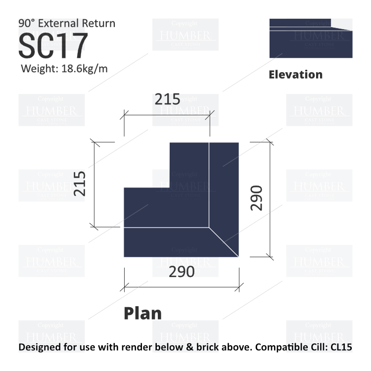 Render to Brick String Course (90° External Return) SC17