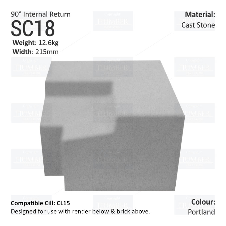 Render to Brick String Course (90° Internal Return) SC18