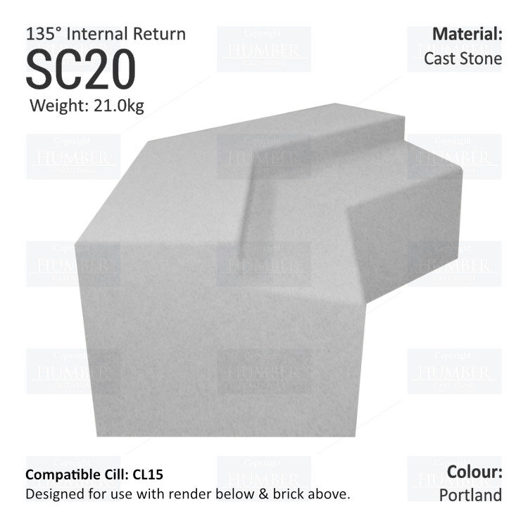 Render to Brick String Course (135° Internal Return) SC20