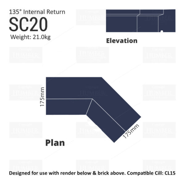Render to Brick String Course (135° Internal Return) SC20