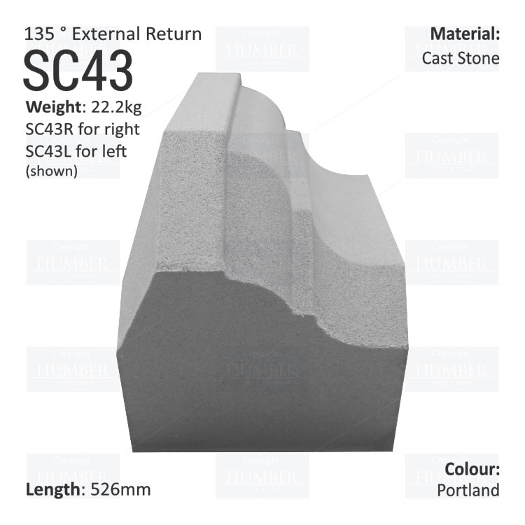 Ogee String Course (135° External Return) SC43
