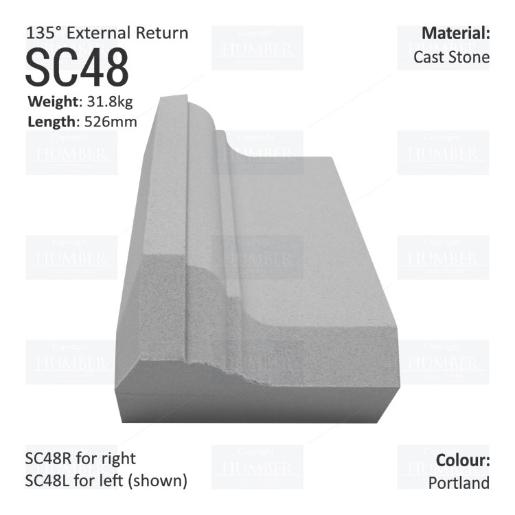 Ogee String Course (135° External Return) SC48