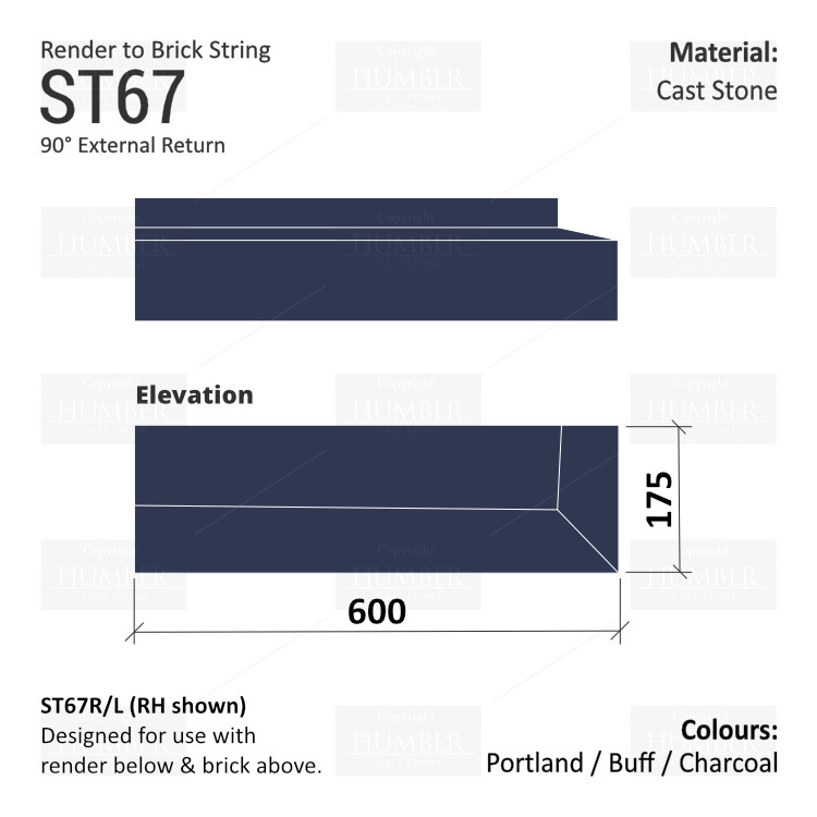 Render to Brick String Course (90° External Return) ST67