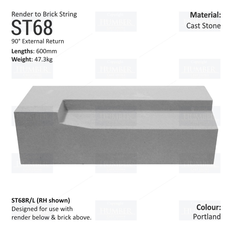 Render to Brick String Course (90° Internal Return) ST68