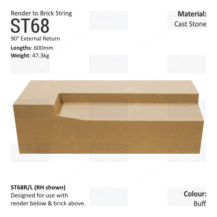 Render to Brick String Course (90° Internal Return) ST68