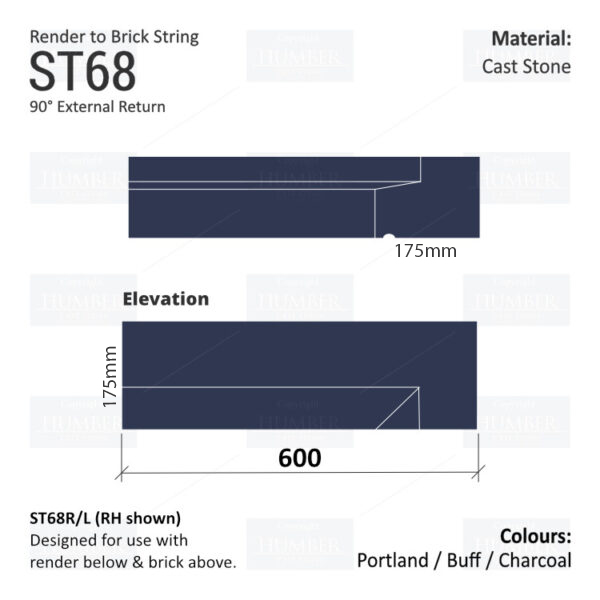 Render to Brick String Course (90° Internal Return) ST68