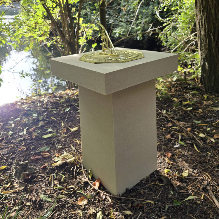 Contemporary Cast Stone Plinth + Polished Brass ‘Copernicus’ Sundial Plate