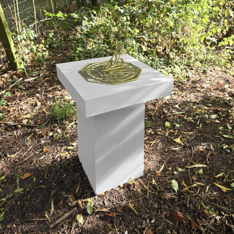 Contemporary Cast Stone Plinth + Polished Brass ‘Copernicus’ Sundial Plate