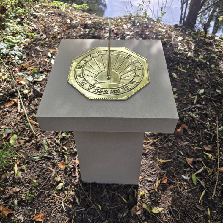 Contemporary Cast Stone Plinth + Polished Brass ‘Copernicus’ Sundial Plate