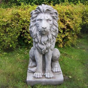 Majestic Sitting Lion Stone Sculpture – Single or Pair