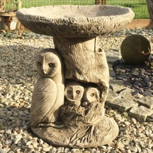 Owl Family Stone Birdbath OFBB-4-005