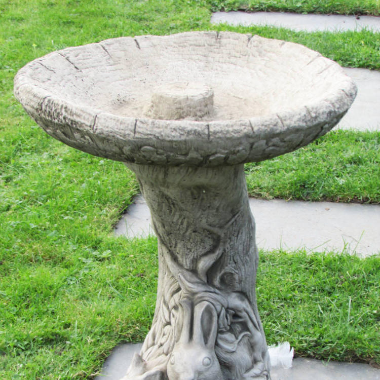 Rabbit Family Stone Birdbath RFBB-4-002