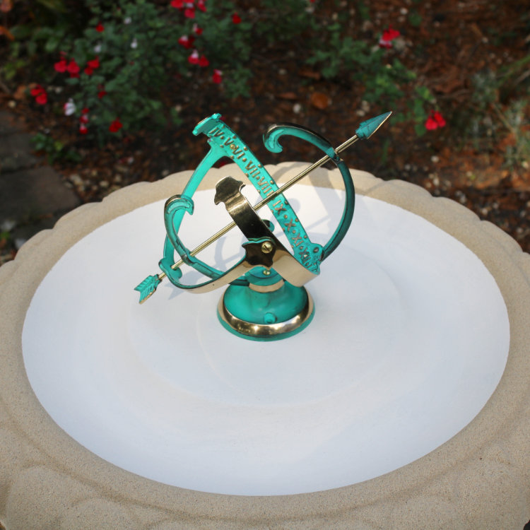 Heritage Birdbath w/ Turquoise Small Armillary Sundial