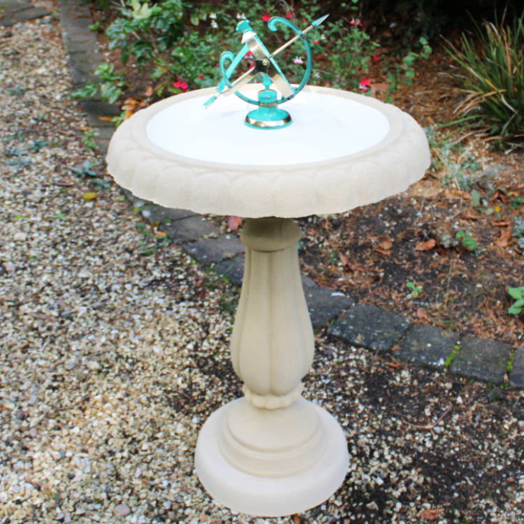 Heritage Birdbath w/ Turquoise Small Armillary Sundial