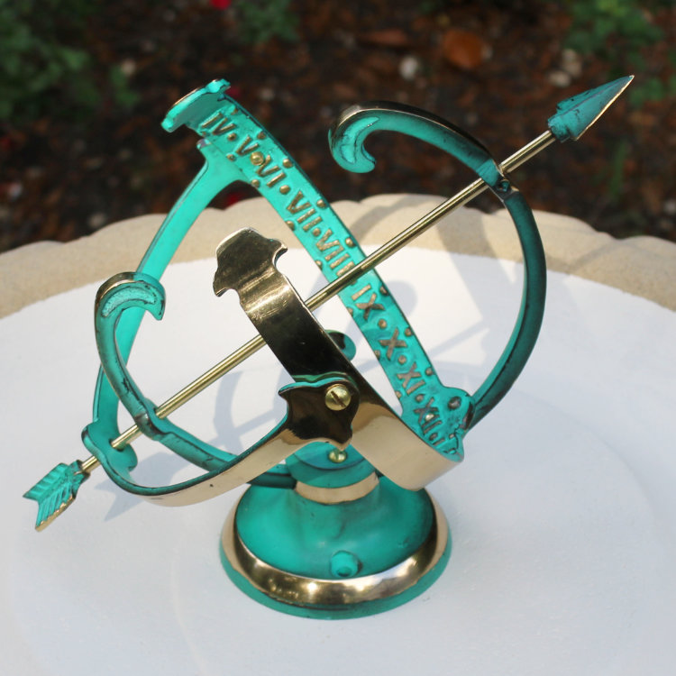 Heritage Birdbath w/ Turquoise Small Armillary Sundial