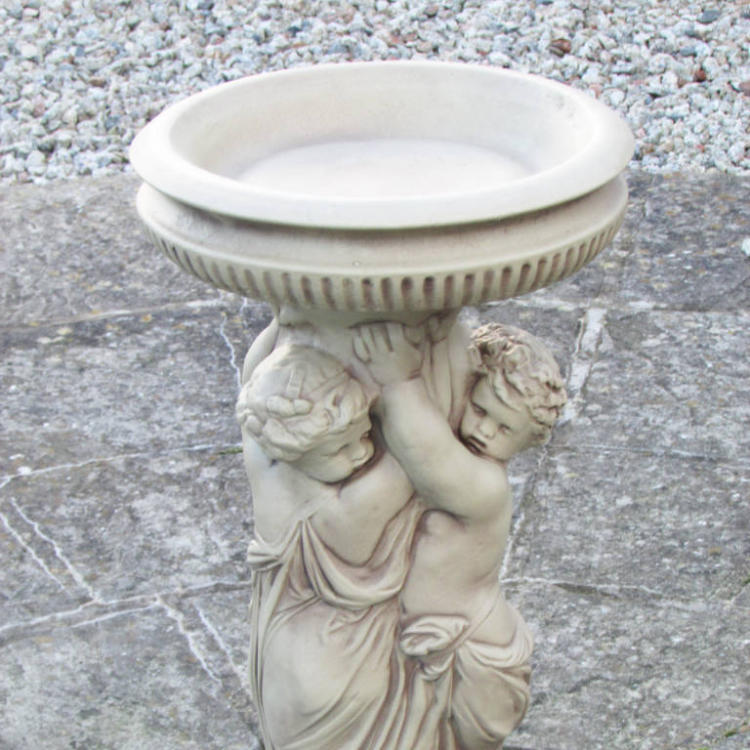 Twin Cherub Stone Bird Bath TWCHBB-4-009